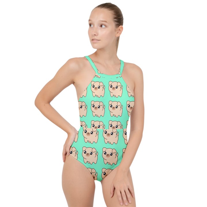 Puppy Pattern Dog Pet High Neck One Piece Swimsuit