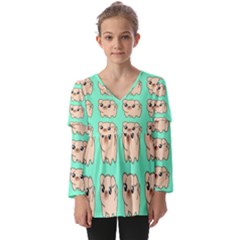 Puppy Pattern Dog Pet Kids  V Neck Casual Top