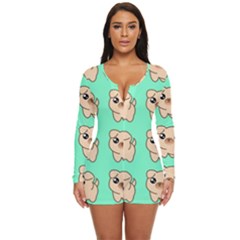 Puppy Pattern Dog Pet Long Sleeve Boyleg Swimsuit by Jancukart