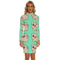 Puppy Pattern Dog Pet Long Sleeve Shirt Collar Bodycon Dress