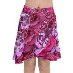 Roses Pink Tourmaline Seamless Chiffon Wrap Front Skirt by Jancukart