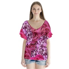 Roses Pink Tourmaline Seamless V-neck Flutter Sleeve Top