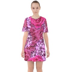 Roses Pink Tourmaline Seamless Sixties Short Sleeve Mini Dress