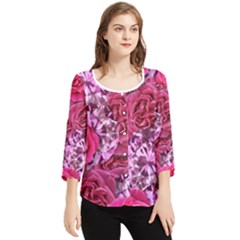 Roses Pink Tourmaline Seamless Chiffon Quarter Sleeve Blouse