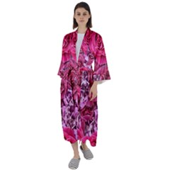 Roses Pink Tourmaline Seamless Maxi Satin Kimono