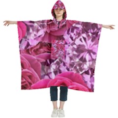 Roses Pink Tourmaline Seamless Women s Hooded Rain Ponchos