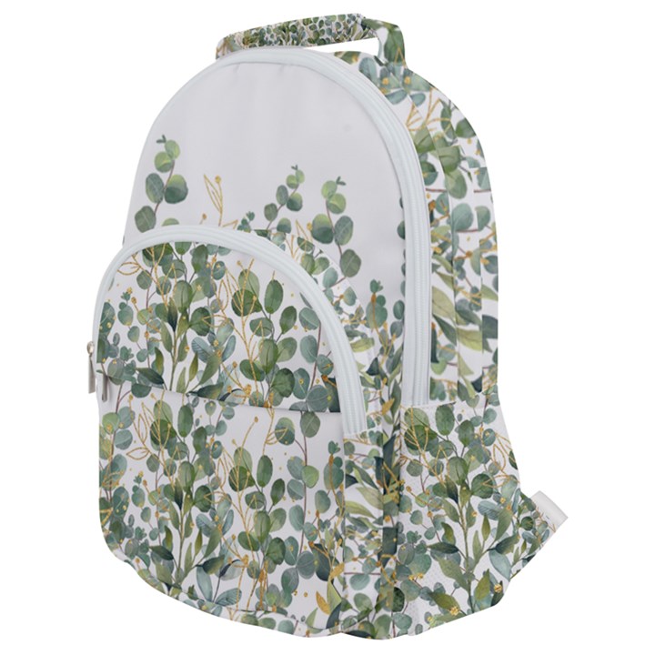 Gold And Green Eucalyptus Leaves Rounded Multi Pocket Backpack