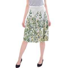 Gold And Green Eucalyptus Leaves Midi Beach Skirt by Jack14