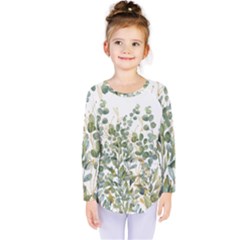 Gold And Green Eucalyptus Leaves Kids  Long Sleeve Tee