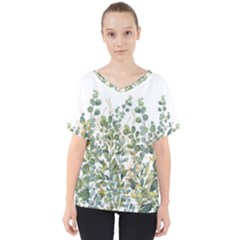 Gold And Green Eucalyptus Leaves V-neck Dolman Drape Top by Jack14