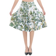 Gold And Green Eucalyptus Leaves Flared Midi Skirt by Jack14