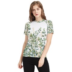 Gold And Green Eucalyptus Leaves Women s Short Sleeve Rash Guard by Jack14