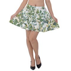 Gold And Green Eucalyptus Leaves Velvet Skater Skirt by Jack14