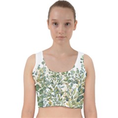 Gold And Green Eucalyptus Leaves Velvet Racer Back Crop Top by Jack14