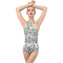 Gold And Green Eucalyptus Leaves Cross Front Low Back Swimsuit View1