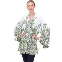 Gold And Green Eucalyptus Leaves Long Sleeve Velvet Kimono  by Jack14