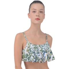 Gold And Green Eucalyptus Leaves Frill Bikini Top by Jack14