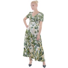 Gold And Green Eucalyptus Leaves Button Up Short Sleeve Maxi Dress by Jack14