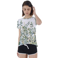 Gold And Green Eucalyptus Leaves Short Sleeve Open Back Tee