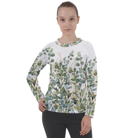 Gold And Green Eucalyptus Leaves Women s Long Sleeve Raglan Tee by Jack14