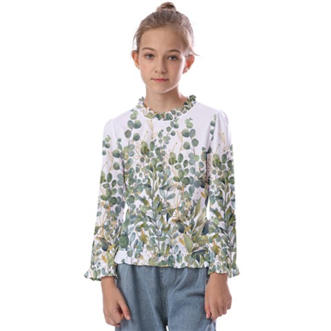 Gold And Green Eucalyptus Leaves Kids  Frill Detail Tee by Jack14