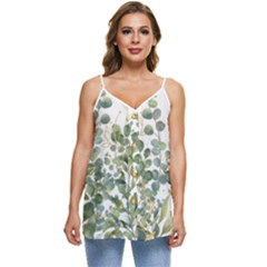 Gold And Green Eucalyptus Leaves Casual Spaghetti Strap Chiffon Top by Jack14