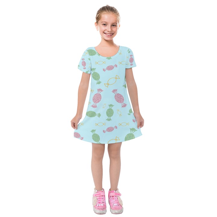 Toffees Candy Sweet Dessert Kids  Short Sleeve Velvet Dress