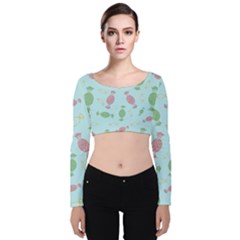 Toffees Candy Sweet Dessert Velvet Long Sleeve Crop Top by Jancukart