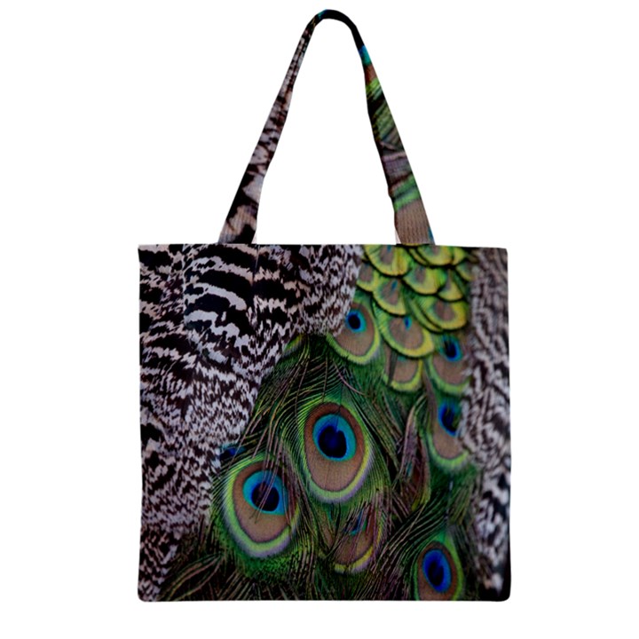 Peacock Bird Feather Colourful Zipper Grocery Tote Bag