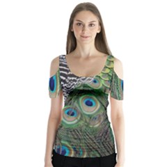 Peacock Bird Feather Colourful Butterfly Sleeve Cutout Tee 