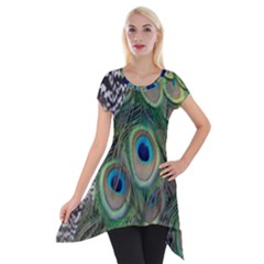 Peacock Bird Feather Colourful Short Sleeve Side Drop Tunic