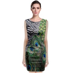 Peacock Bird Feather Colourful Sleeveless Velvet Midi Dress