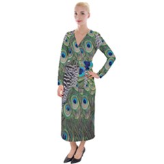 Peacock Bird Feather Colourful Velvet Maxi Wrap Dress