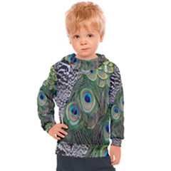 Peacock Bird Feather Colourful Kids  Hooded Pullover by Jancukart