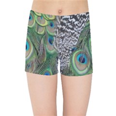 Peacock Bird Feather Colourful Kids  Sports Shorts by Jancukart