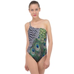 Peacock Bird Feather Colourful Classic One Shoulder Swimsuit