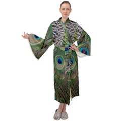 Peacock Bird Feather Colourful Maxi Velvet Kimono