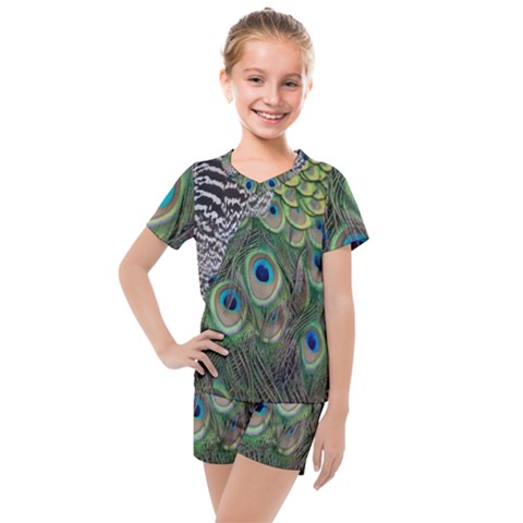 Peacock Bird Feather Colourful Kids  Mesh Tee And Shorts Set by Jancukart