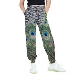 Peacock Bird Feather Colourful Kids  Elastic Waist Pants by Jancukart