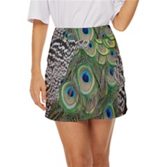 Peacock Bird Feather Colourful Mini Front Wrap Skirt by Jancukart