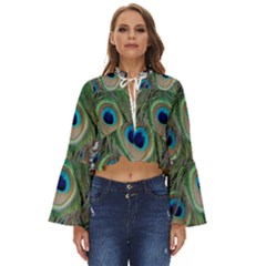 Peacock Bird Feather Colourful Boho Long Bell Sleeve Top