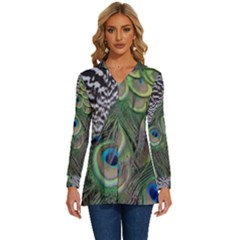 Peacock Bird Feather Colourful Long Sleeve Drawstring Hooded Top