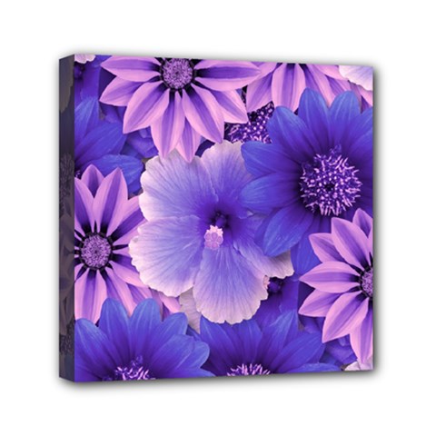 Pattern Floral Flora Flower Flowers Blue Violet Patterns Mini Canvas 6  X 6  (stretched)