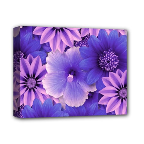 Pattern Floral Flora Flower Flowers Blue Violet Patterns Deluxe Canvas 14  X 11  (stretched) by Jancukart