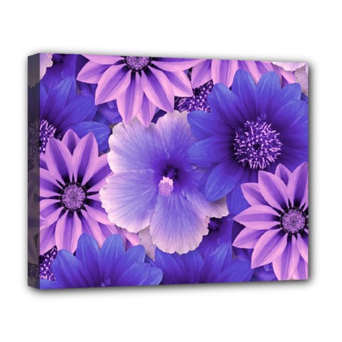 Pattern Floral Flora Flower Flowers Blue Violet Patterns Deluxe Canvas 20  X 16  (stretched) by Jancukart