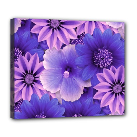 Pattern Floral Flora Flower Flowers Blue Violet Patterns Deluxe Canvas 24  X 20  (stretched)