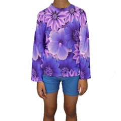 Pattern Floral Flora Flower Flowers Blue Violet Patterns Kids  Long Sleeve Swimwear