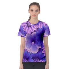 Pattern Floral Flora Flower Flowers Blue Violet Patterns Women s Sport Mesh Tee