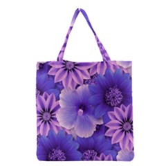 Pattern Floral Flora Flower Flowers Blue Violet Patterns Grocery Tote Bag