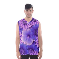 Pattern Floral Flora Flower Flowers Blue Violet Patterns Men s Basketball Tank Top